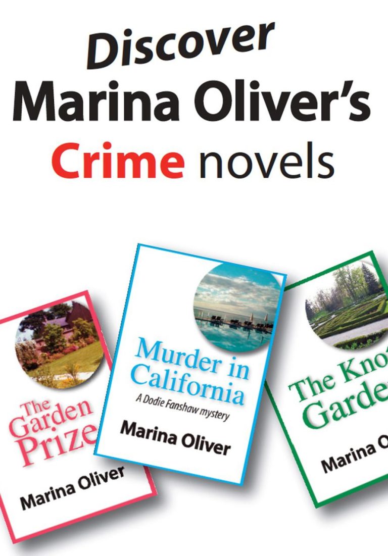 Promotion for Marina Oliver's crime novels